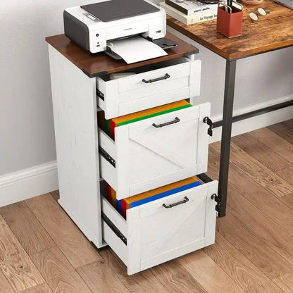 Barn Door Wooden 3 Drawers With Lock 30.71H