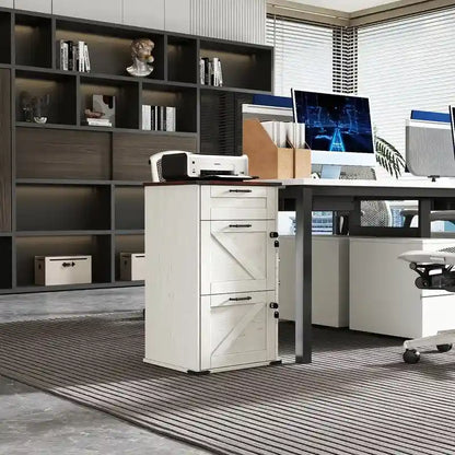 Barn Door Wooden 3 Drawers With Lock 30.71H