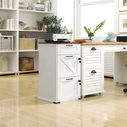 Barn Door Wooden 3 Drawers With Lock 30.71H