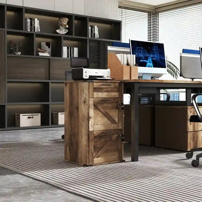 Barn Door Wooden 3 Drawers With Lock 30.71H