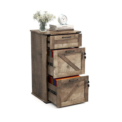 Barn Door Wooden 3 Drawers With Lock 30.71H