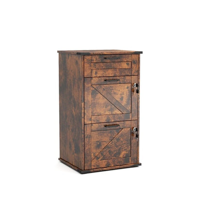 Barn Door Wooden 3 Drawers With Lock 30.71H