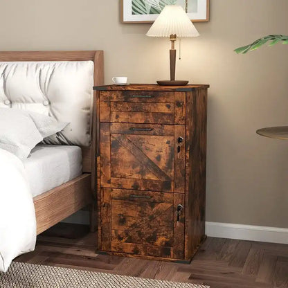 Barn Door Wooden 3 Drawers With Lock 30.71H