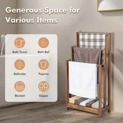 Gymax 3-Bar Freestanding Towel Rack w/ Bottom Storage Shelf
