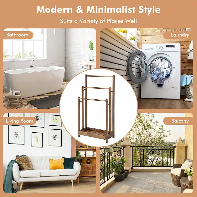 Gymax 3-Bar Freestanding Towel Rack w/ Bottom Storage Shelf