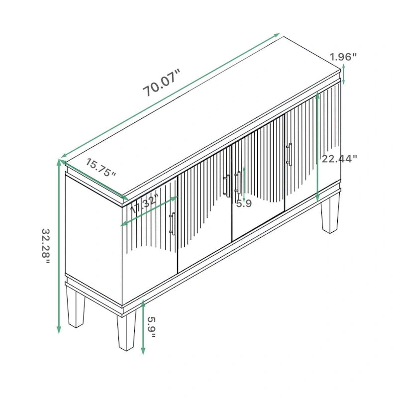Modern 4-Door Cabinet with Adjustable Shelves and Sturdy Solid Wood Legs