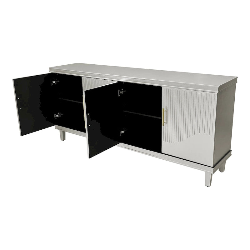 Modern 4-Door Cabinet with Adjustable Shelves and Sturdy Solid Wood Legs