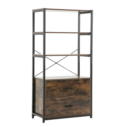 Industrial Bookcase with File Cabinet Drawers