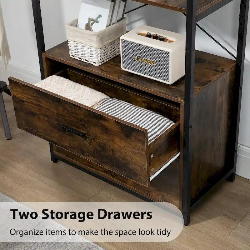 Industrial Bookcase with File Cabinet Drawers