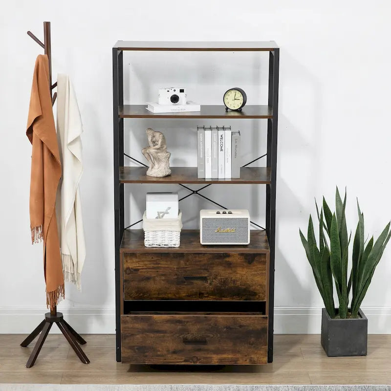 Industrial Bookcase with File Cabinet Drawers