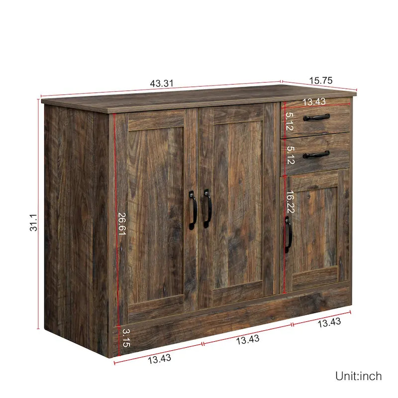 43.3 Inch Modern Wood Buffet Sideboard with 2 doors