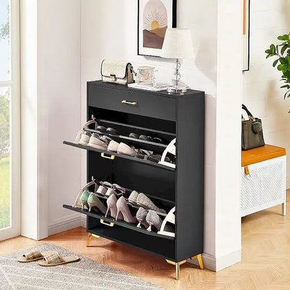 Wood Modern Shoe Cabinet with Flip-Top Drawers