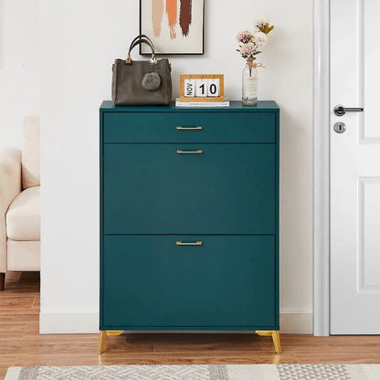 Wood Modern Shoe Cabinet with Flip-Top Drawers