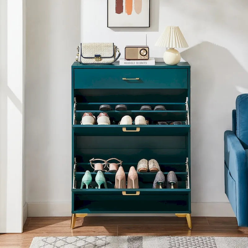 Wood Modern Shoe Cabinet with Flip-Top Drawers
