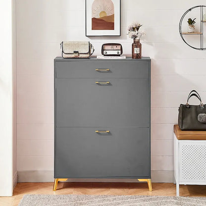 Wood Modern Shoe Cabinet with Flip-Top Drawers