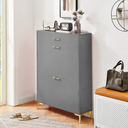 Wood Modern Shoe Cabinet with Flip-Top Drawers