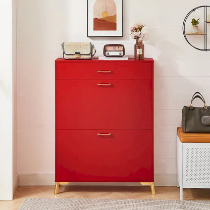 Wood Modern Shoe Cabinet with Flip-Top Drawers