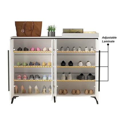 Timechee 4 Door White Wooden Entryway Shoes Storage Cabinet