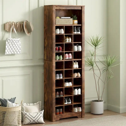 Modern Free Standing 30 Shoe Cubby Tall Cabinet