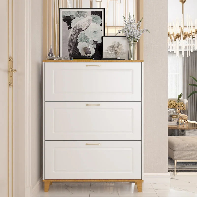 Timechee Wood 3-Drawer Entryway Shoe Cabinet Shoe Storage Rack