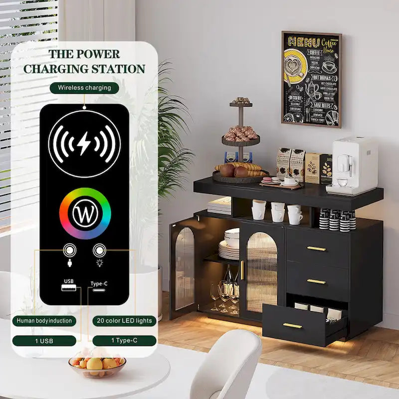 39Wide Sideboard With LED Light - N/A