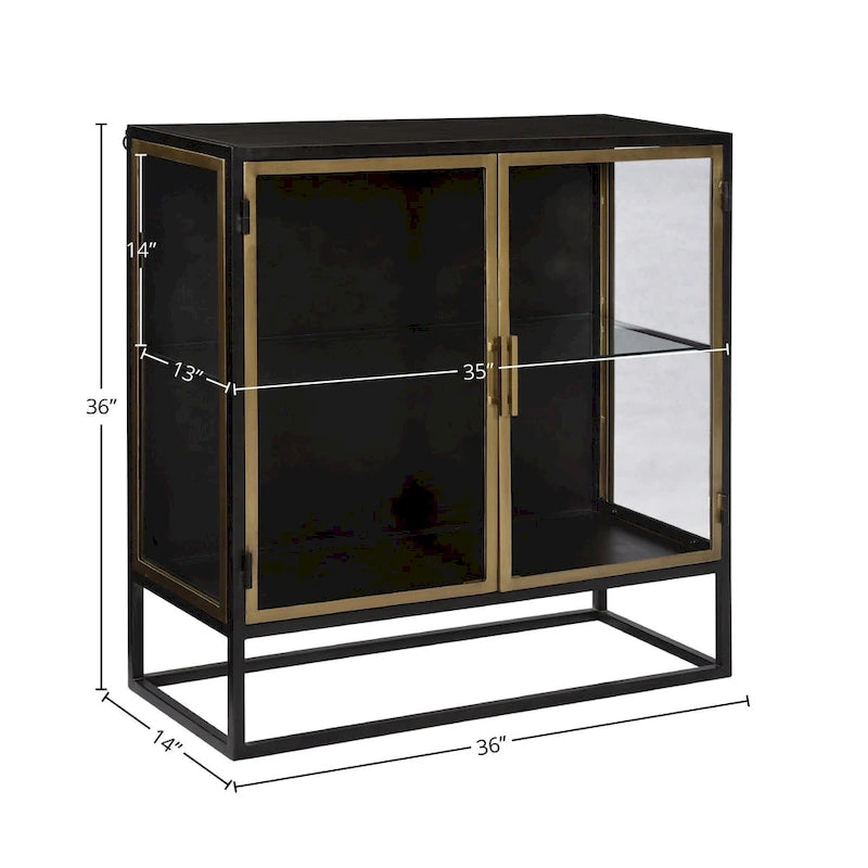 Brynlee 36-inch Gunmetal and Brass Finished Iron and Glass 2-Door Sideboard