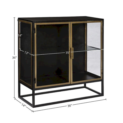 Brynlee 36-inch Gunmetal and Brass Finished Iron and Glass 2-Door Sideboard