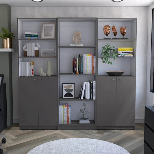 Kenyon 3pc Bookcase set 74 Wide 4-Shelf Double Cabinet