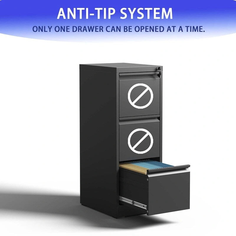 3 Drawer Metal Vertical Filing Cabinet with Lock,A4 Legal/Letter Size