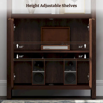 SICOTAS 5 Tier Adjustable Bookshelf with Rattan Storage Cabinet