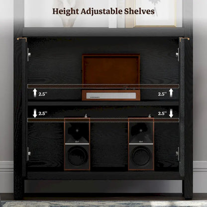 SICOTAS 5 Tier Adjustable Bookshelf with Rattan Storage Cabinet