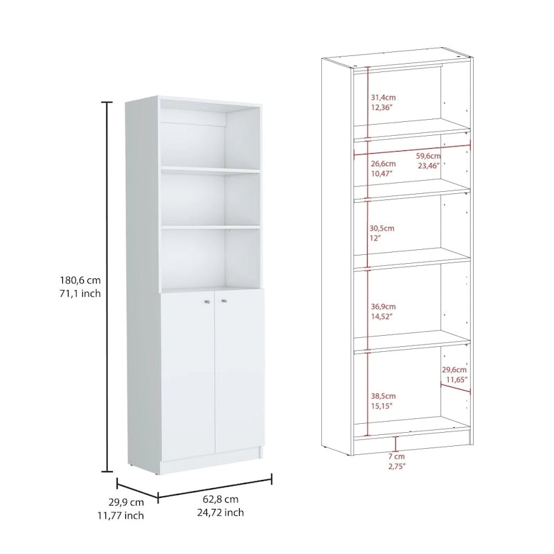 Kenyon Tall 4-Shelf wide and Cabinet Bookcase Set of 2