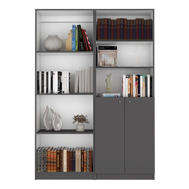 Kenyon Tall 4-Shelf wide and Cabinet Bookcase Set of 2