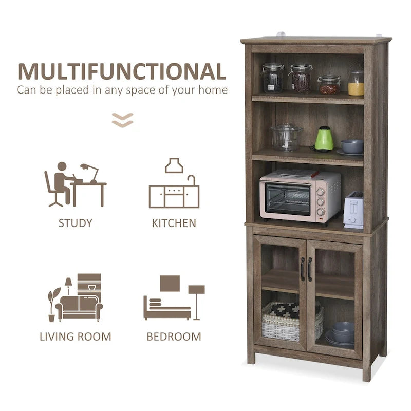 HOMCOM Multifunctional Storage Cabinet Bookcase with Adjustable Shelves Display Rack for Study, Kitchen, Living Room, Nature