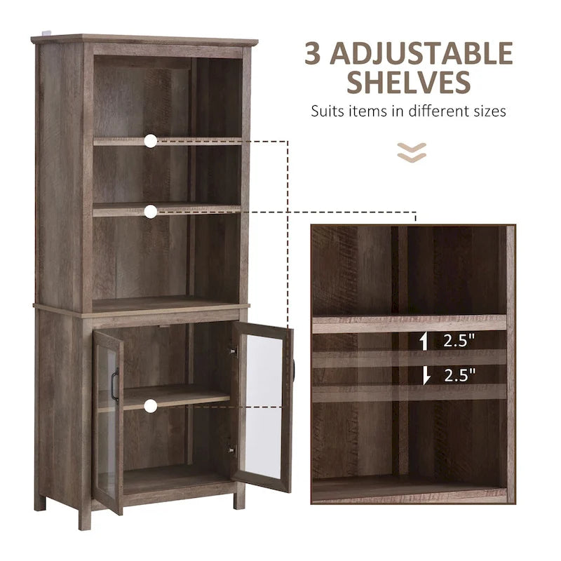HOMCOM Multifunctional Storage Cabinet Bookcase with Adjustable Shelves Display Rack for Study, Kitchen, Living Room, Nature
