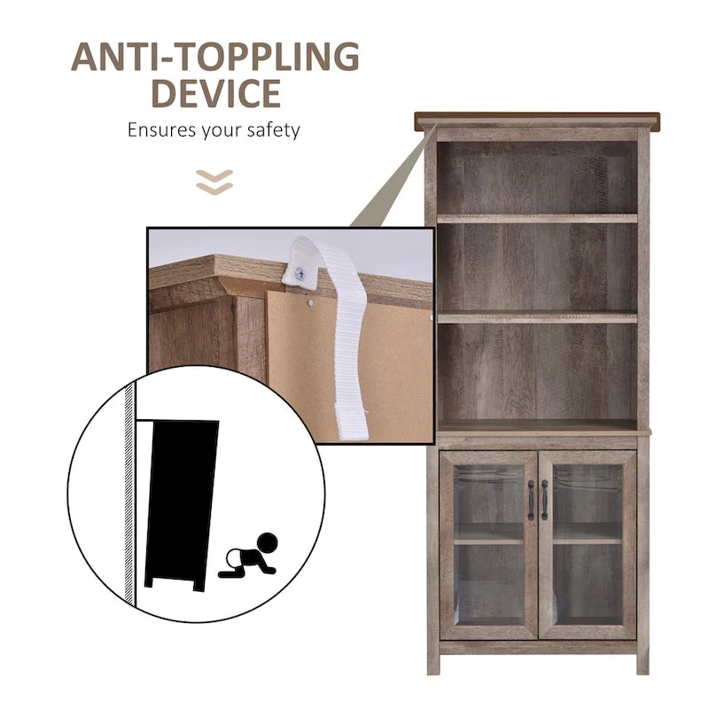HOMCOM Multifunctional Storage Cabinet Bookcase with Adjustable Shelves Display Rack for Study, Kitchen, Living Room, Nature