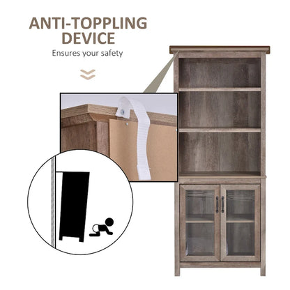 HOMCOM Multifunctional Storage Cabinet Bookcase with Adjustable Shelves Display Rack for Study, Kitchen, Living Room, Nature
