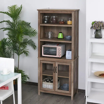 HOMCOM Multifunctional Storage Cabinet Bookcase with Adjustable Shelves Display Rack for Study, Kitchen, Living Room, Nature