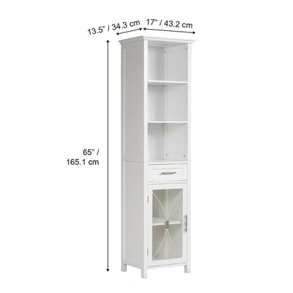 Teamson Home Delaney Freestanding Linen Tower with Open Shelves, Drawer, Cabinet - 13.5L x 17W x 65H