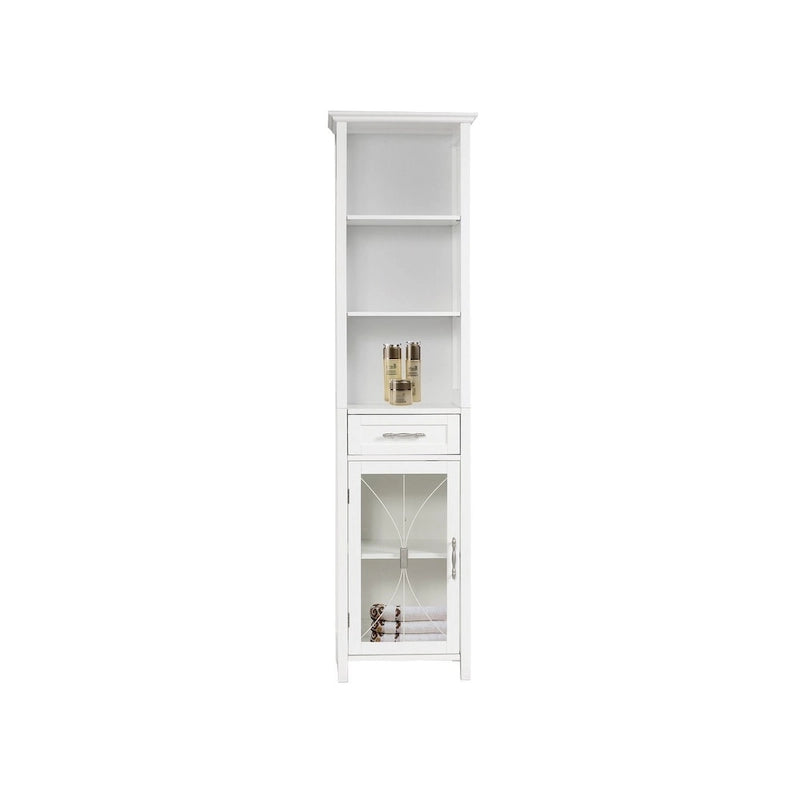 Teamson Home Delaney Freestanding Linen Tower with Open Shelves, Drawer, Cabinet - 13.5L x 17W x 65H