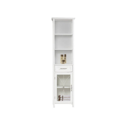 Teamson Home Delaney Freestanding Linen Tower with Open Shelves, Drawer, Cabinet - 13.5L x 17W x 65H