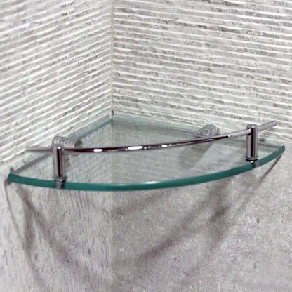 Glass Corner Shelf with Solid Brass Chrome Finish Railing