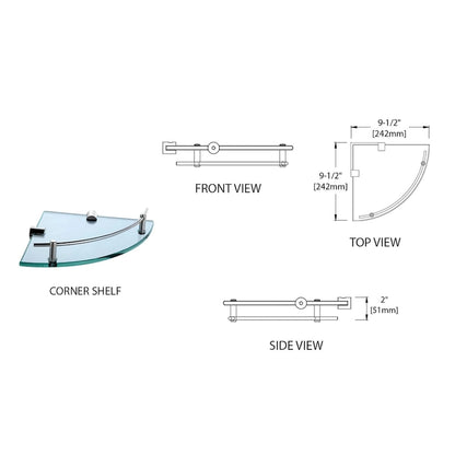 Glass Corner Shelf with Solid Brass Chrome Finish Railing