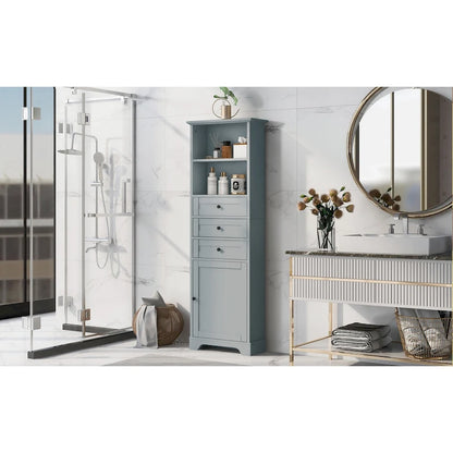 Tall Storage Cabinet with 3 Drawers and Shelves