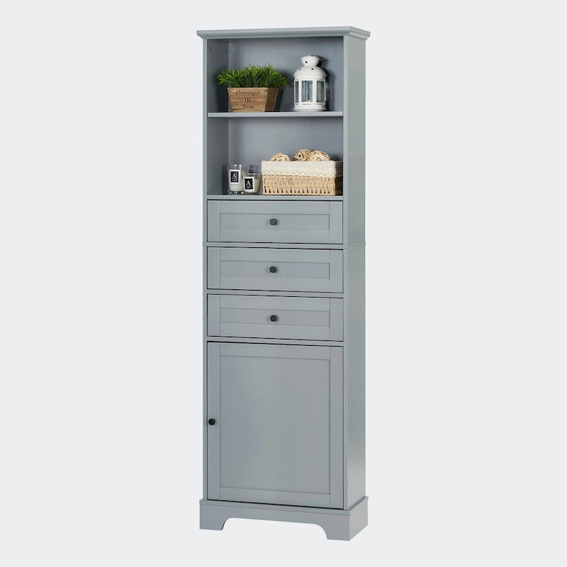 Tall Storage Cabinet with 3 Drawers and Shelves