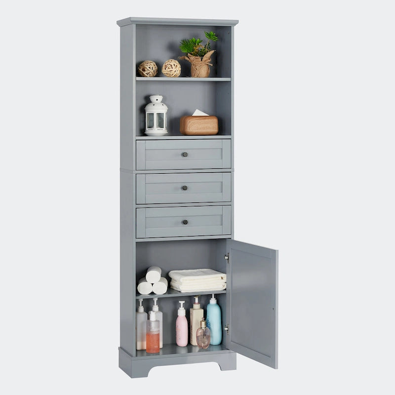 Tall Storage Cabinet with 3 Drawers and Shelves