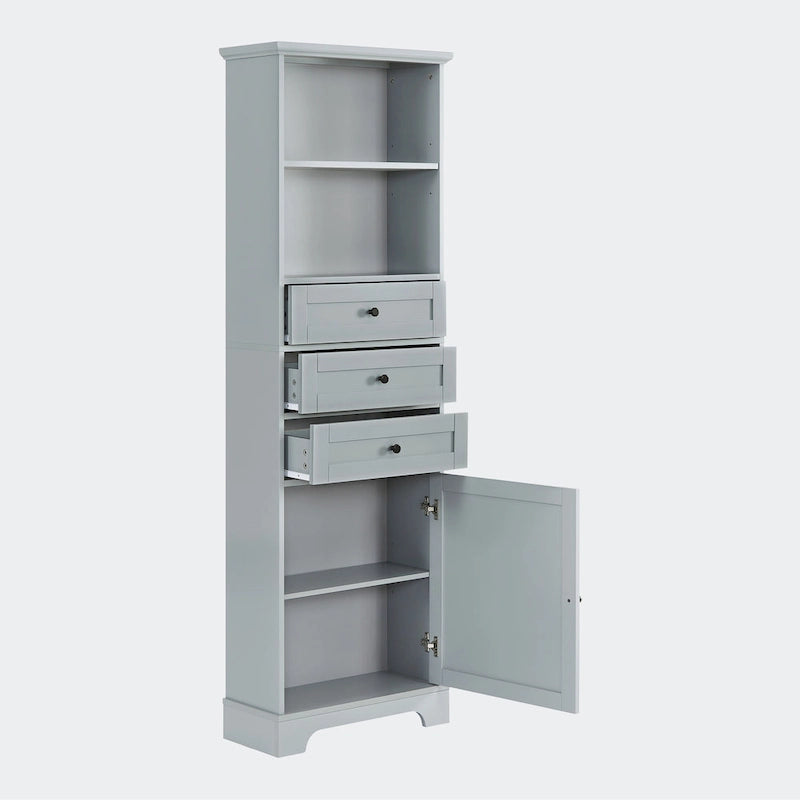 Tall Storage Cabinet with 3 Drawers and Shelves