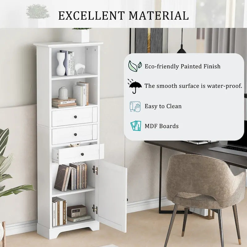 Tall Storage Cabinet with 3 Drawers and Shelves