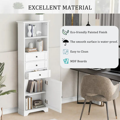 Tall Storage Cabinet with 3 Drawers and Shelves