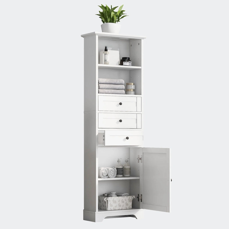 Tall Storage Cabinet with 3 Drawers and Shelves